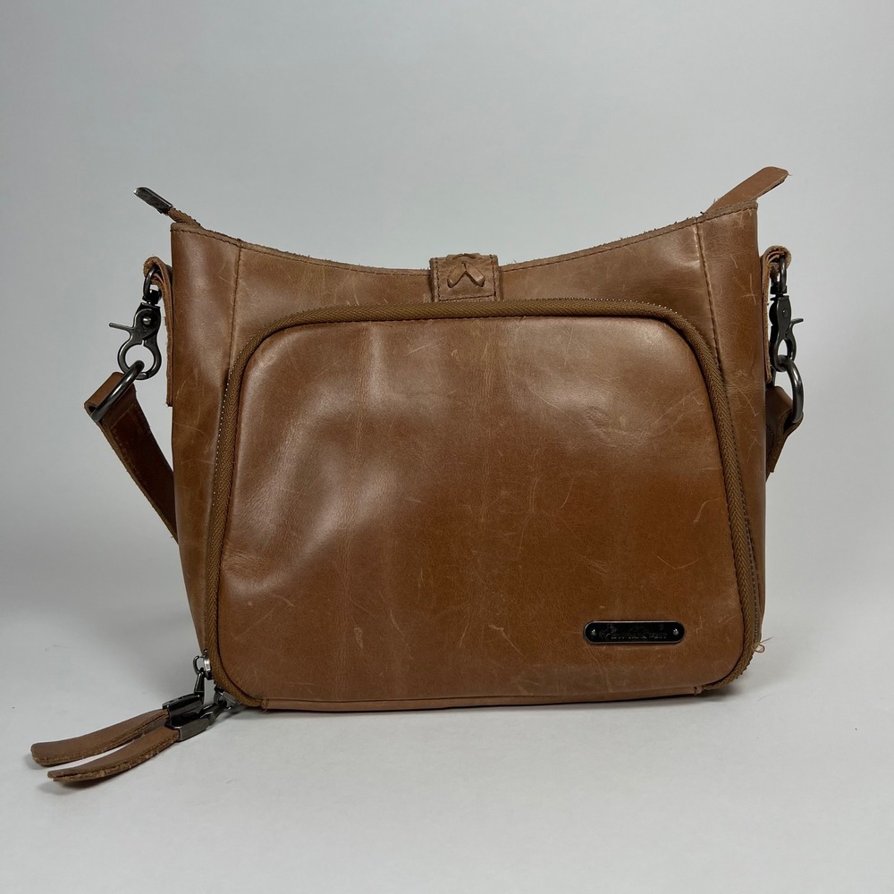 Montana‎ West Womens Leather Concealed Carry Crossbody Bag Brown Western Studded - Picture 3 of 13